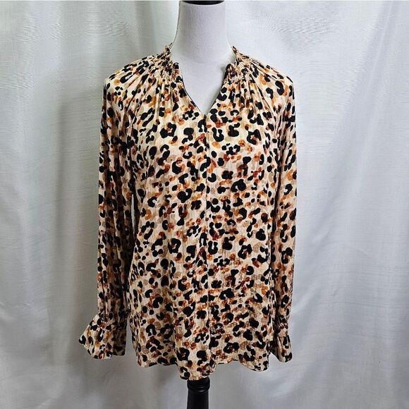 Democracy Ruffle Neck Long Sleeve Blouse Size Medium - Picture 1 of 11